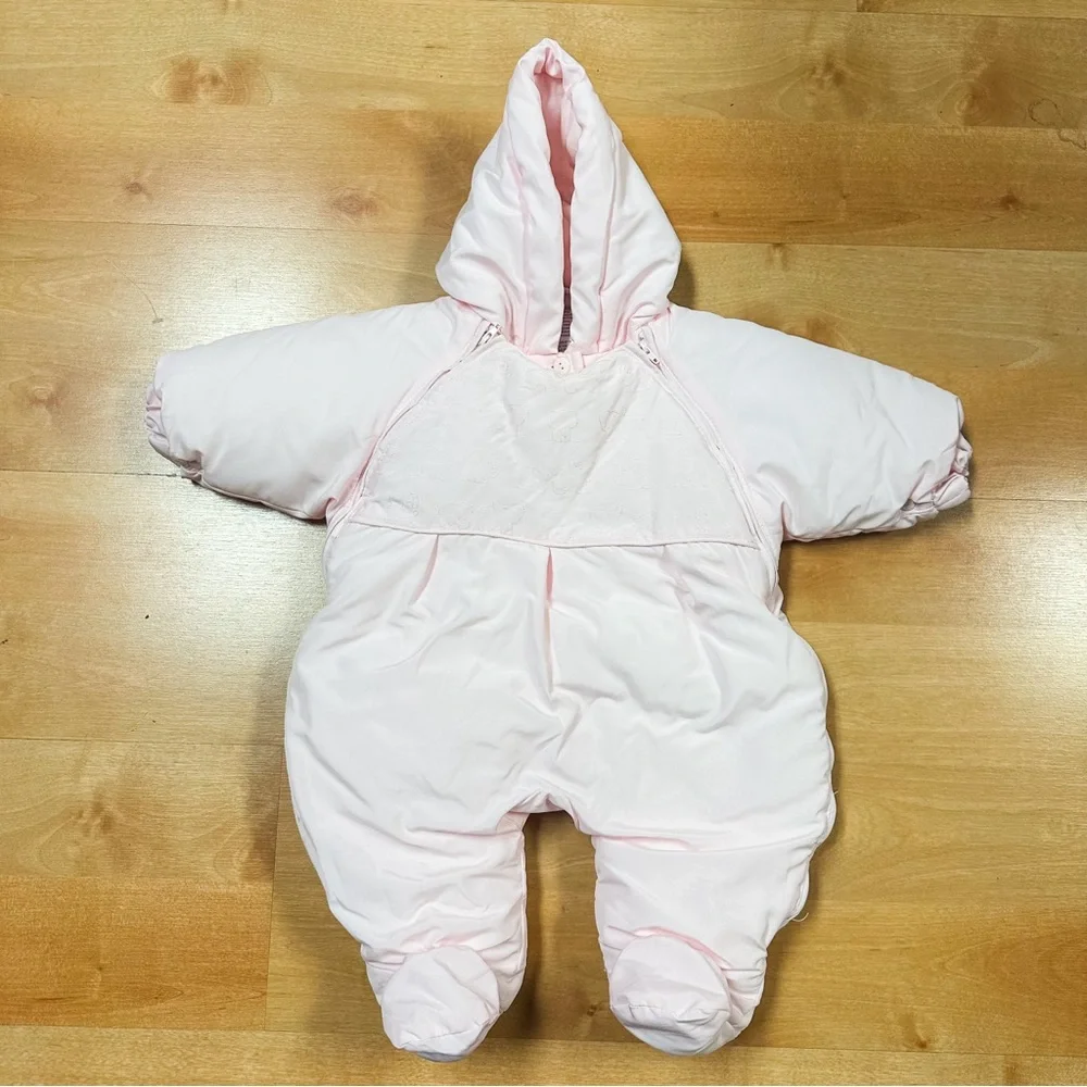 Absorba Light Pink Hooded Puffer Pram Bunting Snowsuit Baby Girl Size 3M